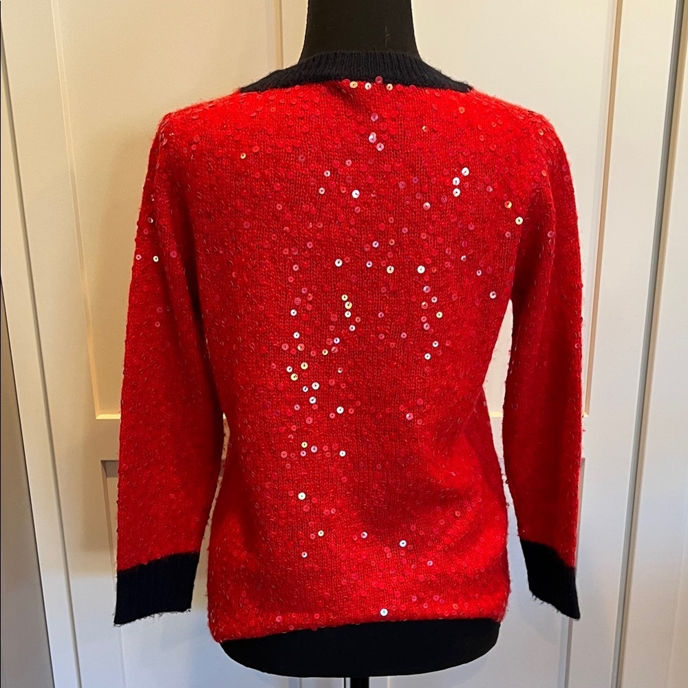 J. Crew Sparkling Red Sweater with Navy Accents Size S - Picture 6 of 7
